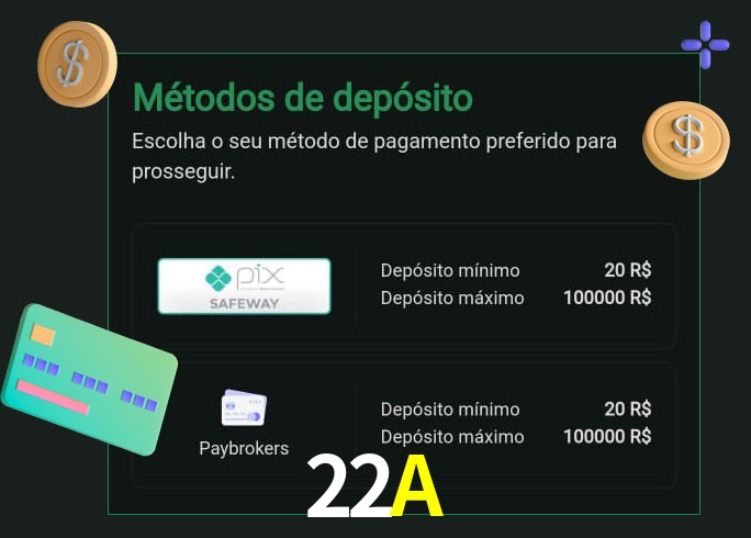 O cassino 22A oferece uma grande variedade de métodos de pagamento
